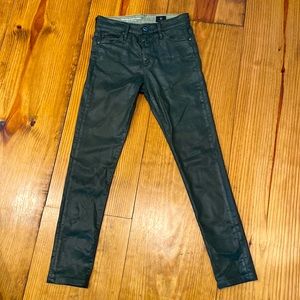 AG Adriano Goldschmied coated jeans, Farrah high rise skinny ankle, olive, sz 25